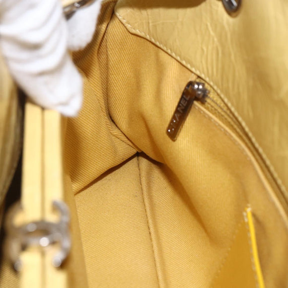 CHANEL Mademoiselle Chain Shoulder Bag Calf Skin Yellow Silver CC Auth 158678V