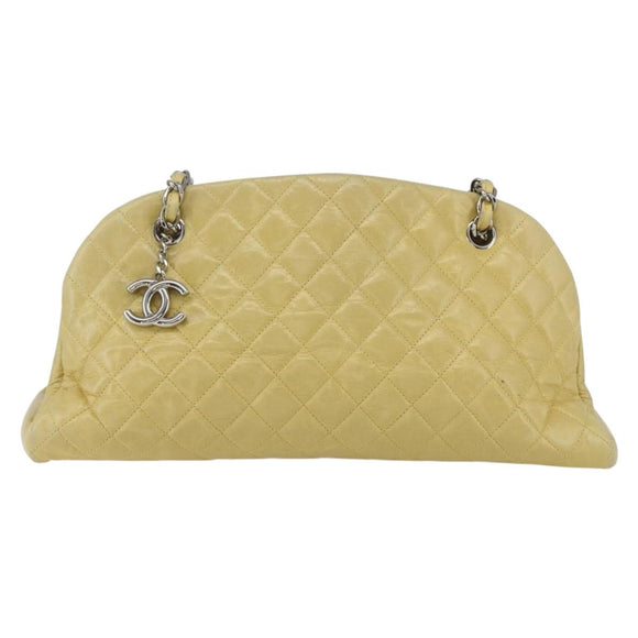 CHANEL Mademoiselle Chain Shoulder Bag Calf Skin Yellow Silver CC Auth 158678V