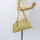 CHANEL Mademoiselle Chain Shoulder Bag Calf Skin Yellow Silver CC Auth 158678V-25