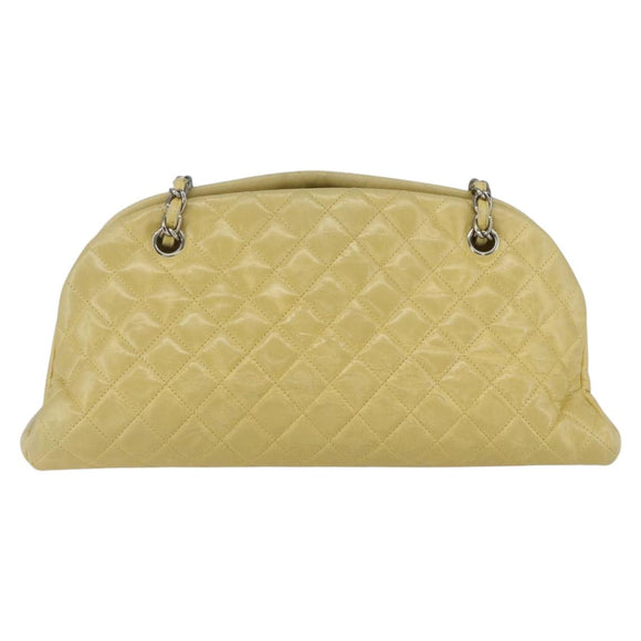 CHANEL Mademoiselle Chain Shoulder Bag Calf Skin Yellow Silver CC Auth 158678V
