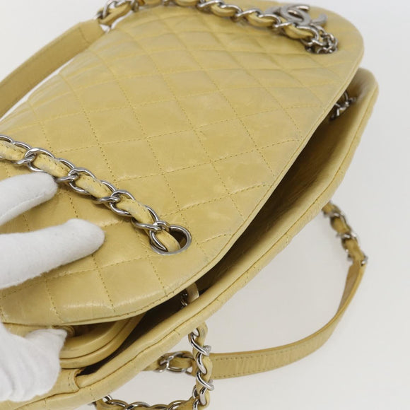CHANEL Mademoiselle Chain Shoulder Bag Calf Skin Yellow Silver CC Auth 158678V