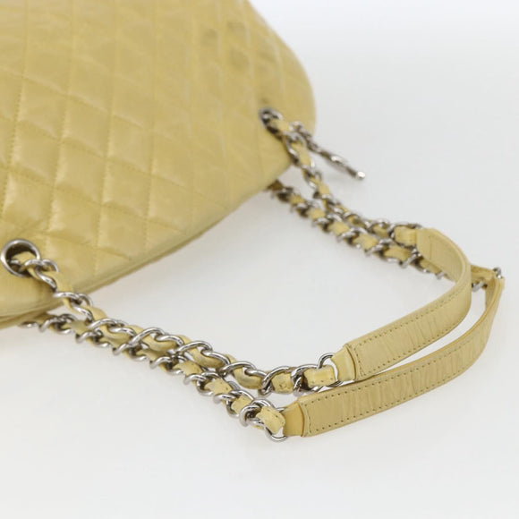 CHANEL Mademoiselle Chain Shoulder Bag Calf Skin Yellow Silver CC Auth 158678V