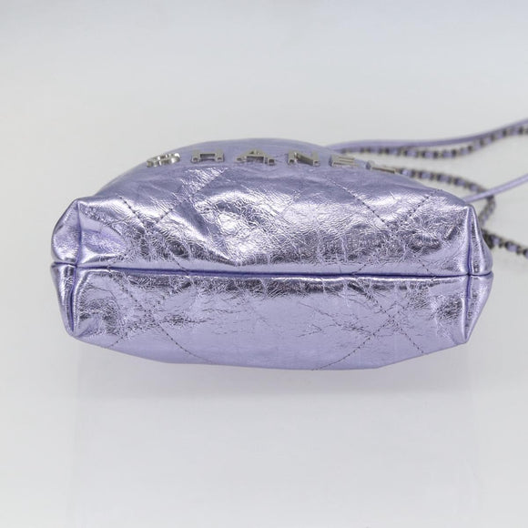 CHANEL Chain Chanel 22 Mini Hand Bag Leather 2way Purple CC Auth 158680SM