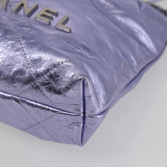 CHANEL Chain Chanel 22 Mini Hand Bag Leather 2way Purple CC Auth 158680SM