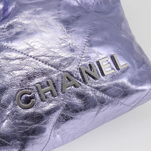 CHANEL Chain Chanel 22 Mini Hand Bag Leather 2way Purple CC Auth 158680SM