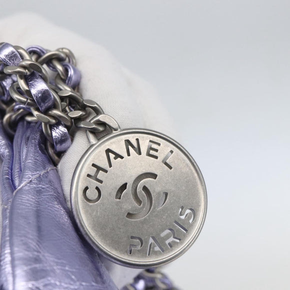 CHANEL Chain Chanel 22 Mini Hand Bag Leather 2way Purple CC Auth 158680SM