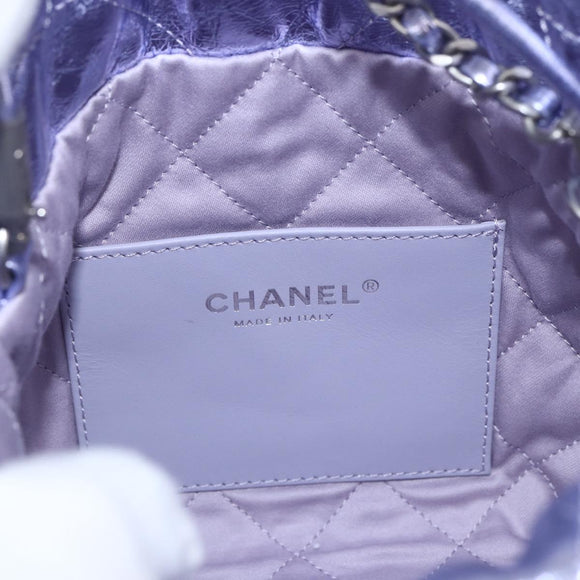 CHANEL Chain Chanel 22 Mini Hand Bag Leather 2way Purple CC Auth 158680SM