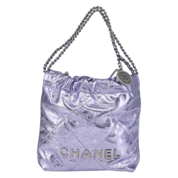 CHANEL Chain Chanel 22 Mini Hand Bag Leather 2way Purple CC Auth 158680SM