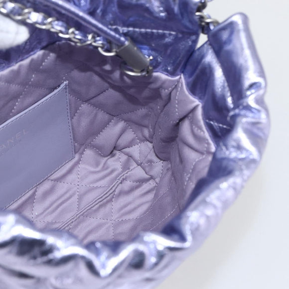 CHANEL Chain Chanel 22 Mini Hand Bag Leather 2way Purple CC Auth 158680SM