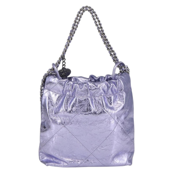 CHANEL Chain Chanel 22 Mini Hand Bag Leather 2way Purple CC Auth 158680SM