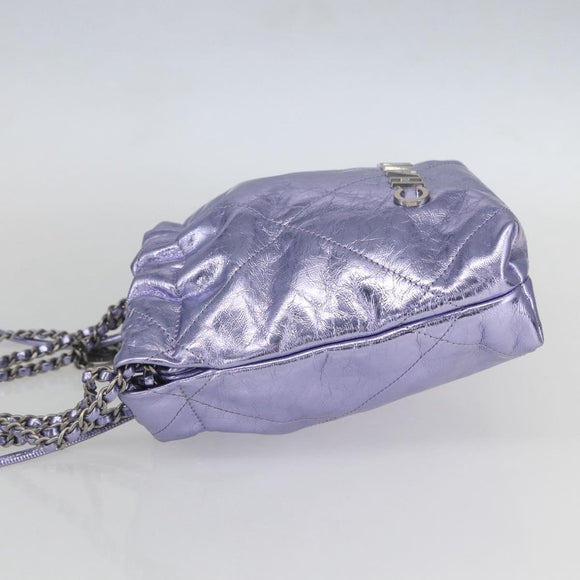 CHANEL Chain Chanel 22 Mini Hand Bag Leather 2way Purple CC Auth 158680SM