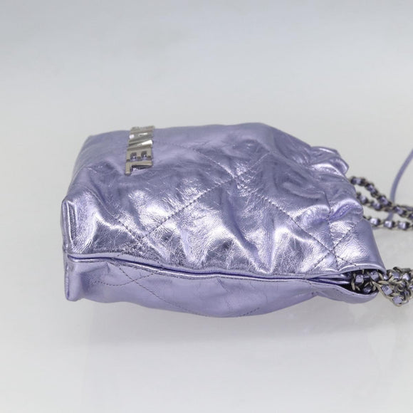 CHANEL Chain Chanel 22 Mini Hand Bag Leather 2way Purple CC Auth 158680SM