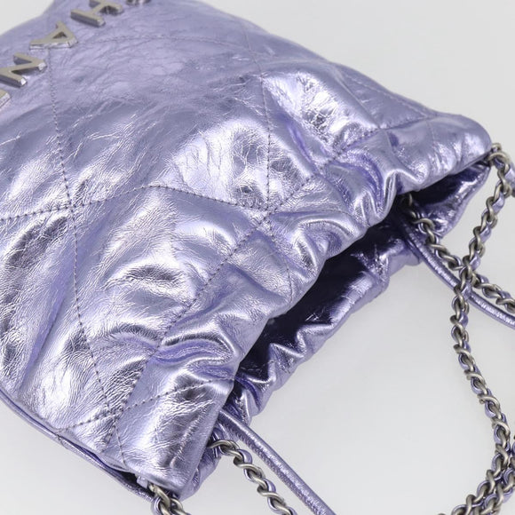 CHANEL Chain Chanel 22 Mini Hand Bag Leather 2way Purple CC Auth 158680SM