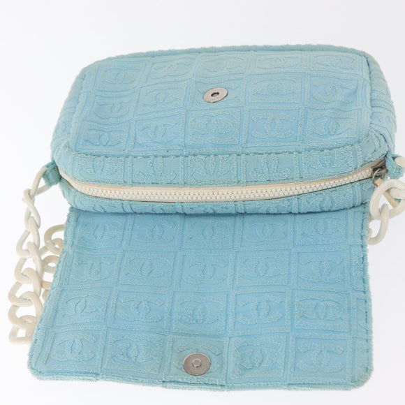 CHANEL Plastic Chain Shoulder Bag Pile Light Blue Silver CC Auth 158681V