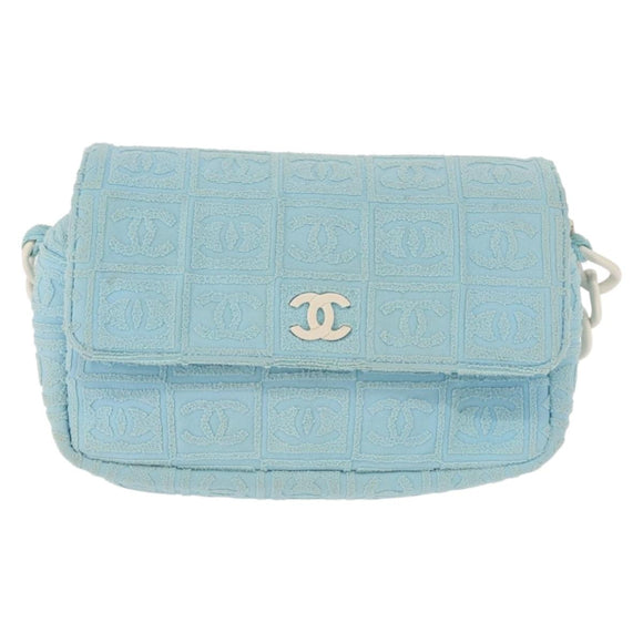 CHANEL Plastic Chain Shoulder Bag Pile Light Blue Silver CC Auth 158681V