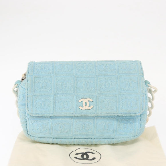 CHANEL Plastic Chain Shoulder Bag Pile Light Blue Silver CC Auth 158681V