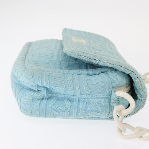 CHANEL Plastic Chain Shoulder Bag Pile Light Blue Silver CC Auth 158681V