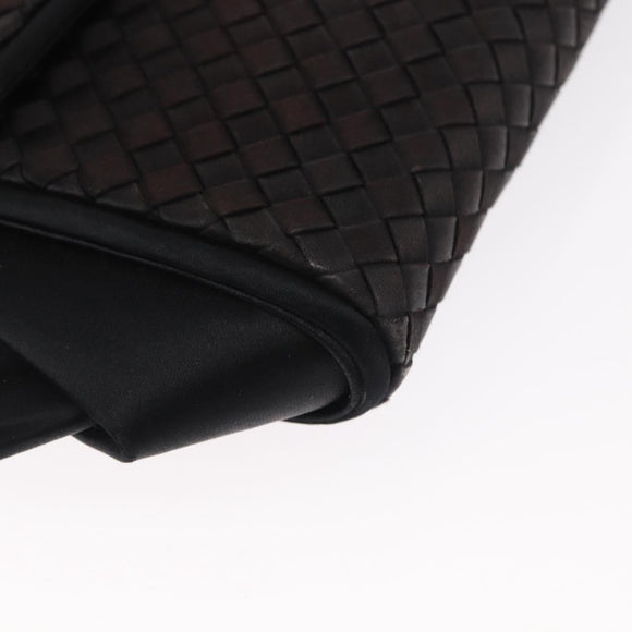 BOTTEGA VENETA INTRECCIATO Shoulder Bag Satin Black Gold Auth 158685