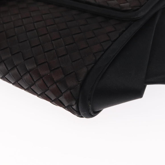 BOTTEGA VENETA INTRECCIATO Shoulder Bag Satin Black Gold Auth 158685
