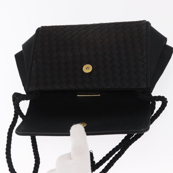 BOTTEGA VENETA INTRECCIATO Shoulder Bag Satin Black Gold Auth 158685