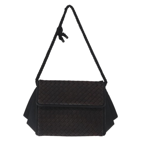 BOTTEGA VENETA INTRECCIATO Shoulder Bag Satin Black Gold Auth 158685