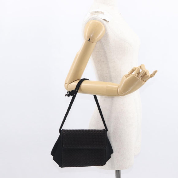 BOTTEGA VENETA INTRECCIATO Shoulder Bag Satin Black Gold Auth 158685