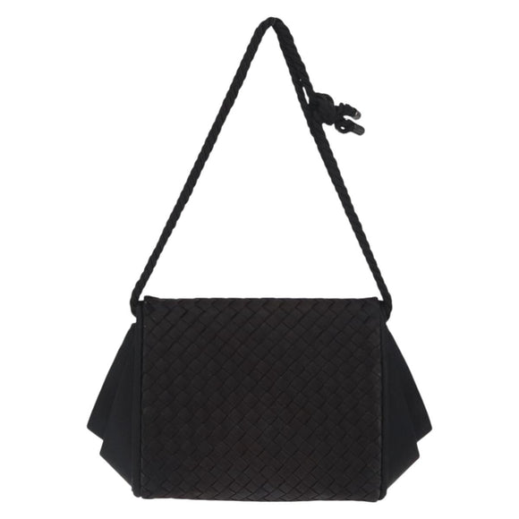 BOTTEGA VENETA INTRECCIATO Shoulder Bag Satin Black Gold Auth 158685