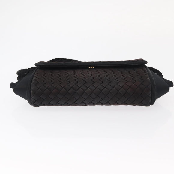 BOTTEGA VENETA INTRECCIATO Shoulder Bag Satin Black Gold Auth 158685