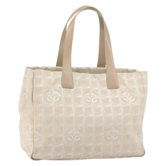 CHANEL New Travel Line Tote Bag Beige Gold CC Auth 158686