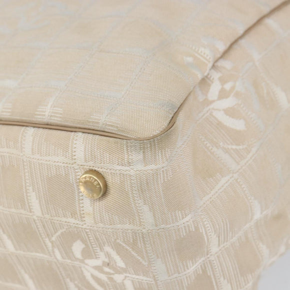 CHANEL New Travel Line Tote Bag Beige Gold CC Auth 158686