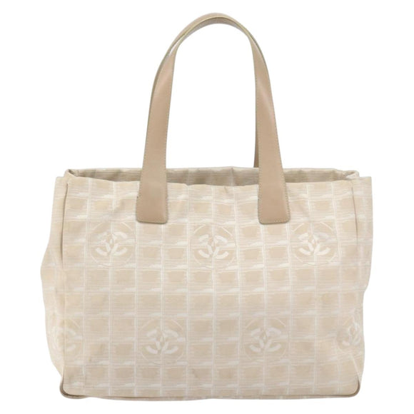 CHANEL New Travel Line Tote Bag Beige Gold CC Auth 158686
