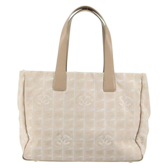 CHANEL New Travel Line Tote Bag Beige Gold CC Auth 158686