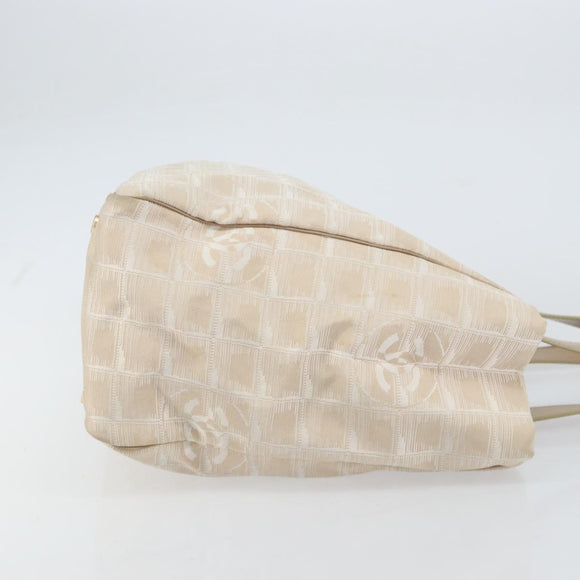 CHANEL New Travel Line Tote Bag Beige Gold CC Auth 158686