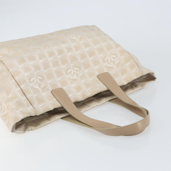 CHANEL New Travel Line Tote Bag Beige Gold CC Auth 158686