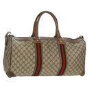 GUCCI GG Supreme Web Sherry Line Boston Bag PVC Beige Gold Auth 158687-1