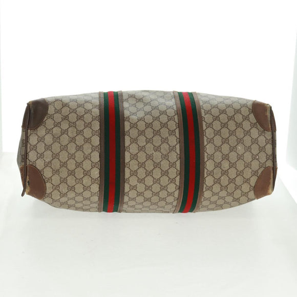 GUCCI GG Supreme Web Sherry Line Boston Bag PVC Beige Gold Auth 158687