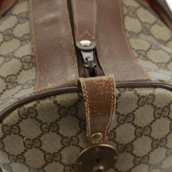 GUCCI GG Supreme Web Sherry Line Boston Bag PVC Beige Gold Auth 158687
