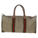 GUCCI GG Supreme Web Sherry Line Boston Bag PVC Beige Gold Auth 158687-13