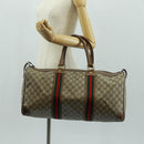 GUCCI GG Supreme Web Sherry Line Boston Bag PVC Beige Gold Auth 158687-26