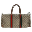 GUCCI GG Supreme Web Sherry Line Boston Bag PVC Beige Gold Auth 158687-2