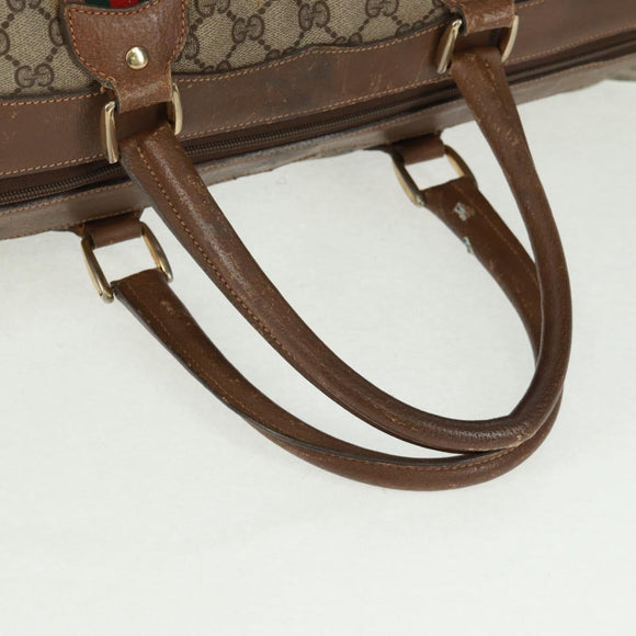 GUCCI GG Supreme Web Sherry Line Boston Bag PVC Beige Gold Auth 158687