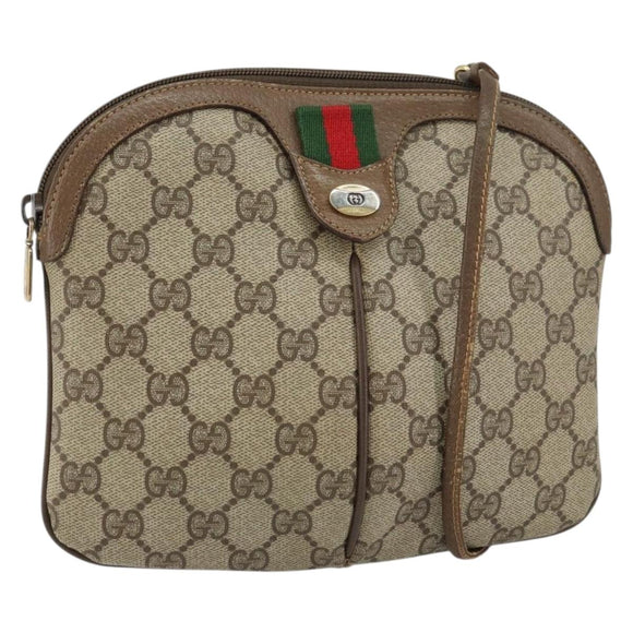 GUCCI GG Supreme Web Sherry Line Bag PVC Beige Gold 904 02 047 Auth 158689