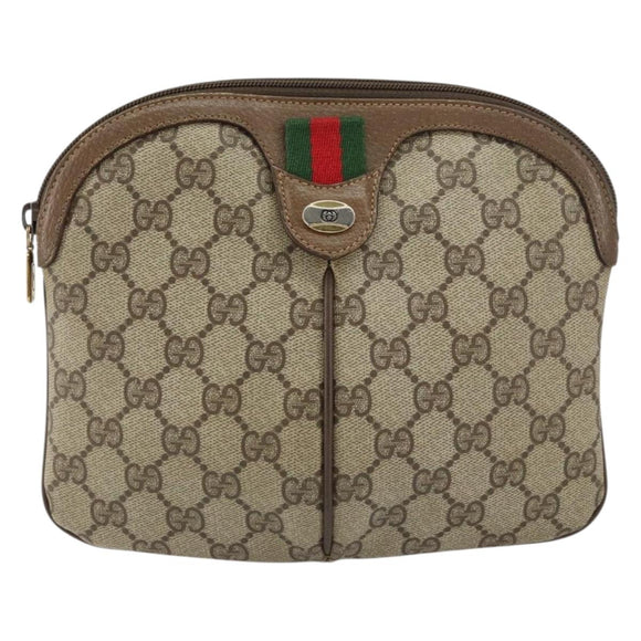 GUCCI GG Supreme Web Sherry Line Bag PVC Beige Gold 904 02 047 Auth 158689