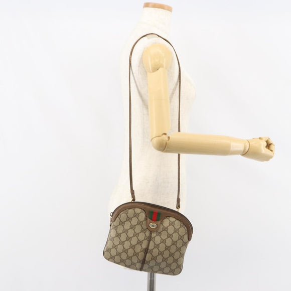 GUCCI GG Supreme Web Sherry Line Bag PVC Beige Gold 904 02 047 Auth 158689