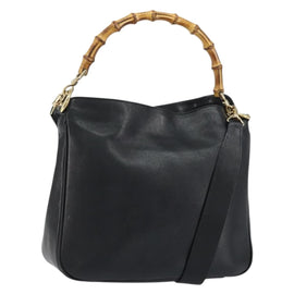 GUCCI Bamboo Shoulder Bag Leather 2way Black Gold 001 3444 1638 Auth 158690