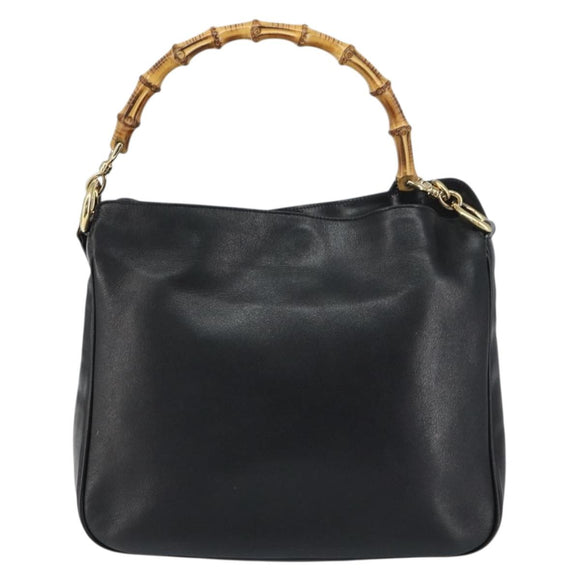 GUCCI Bamboo Shoulder Bag Leather 2way Black Gold 001 3444 1638 Auth 158690