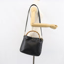GUCCI Bamboo Shoulder Bag Leather 2way Black Gold 001 3444 1638 Auth 158690-22