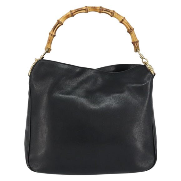 GUCCI Bamboo Shoulder Bag Leather 2way Black Gold 001 3444 1638 Auth 158690