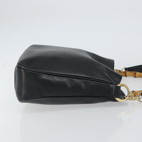 GUCCI Bamboo Shoulder Bag Leather 2way Black Gold 001 3444 1638 Auth 158690