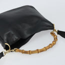 GUCCI Bamboo Shoulder Bag Leather 2way Black Gold 001 3444 1638 Auth 158690-6